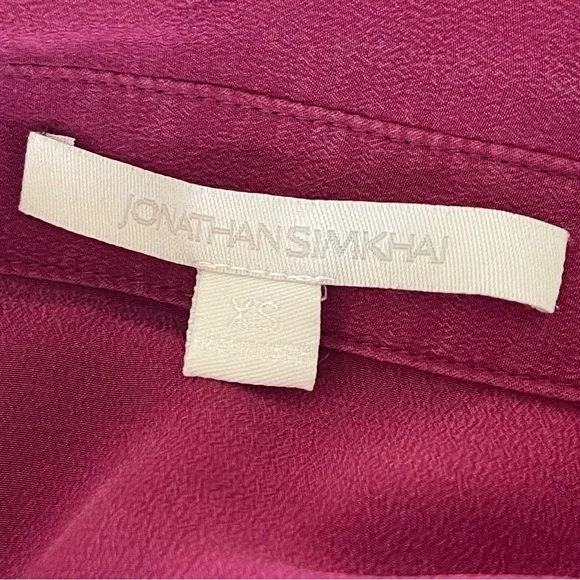 Jonathan Simkhai Silk Shirt | Pink Color Block Button Down Blouse Top | size: XS - Picture 9 of 13